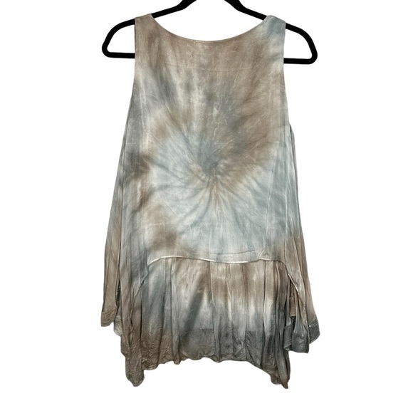 Unbranded Italian Silk Blend Sleeveless Langenlook Tie Dye Taupe/Blue Top Sz M - Picture 2 of 12